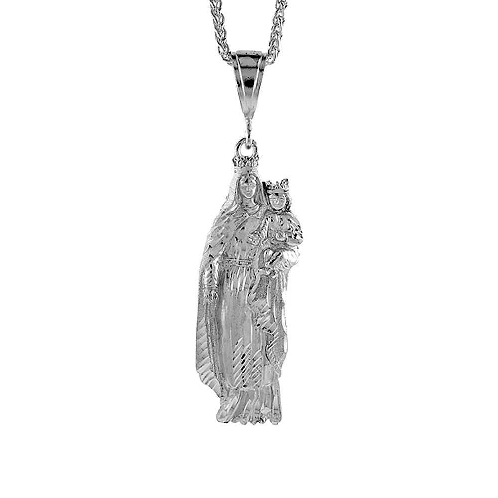 Sterling Silver Mary and Christ Pendant, 2 3/4 inch tall