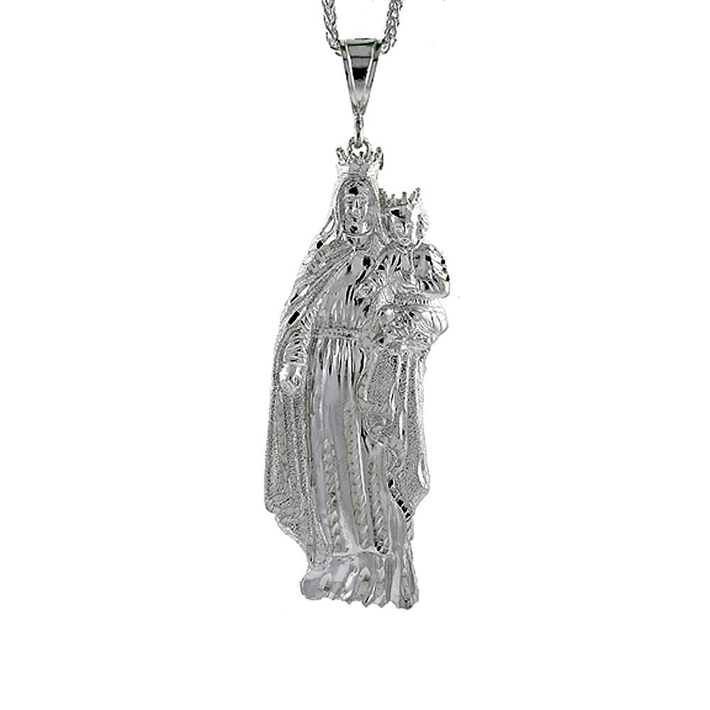 Sterling Silver Mary and Christ Pendant, 4 1/4 inch tall