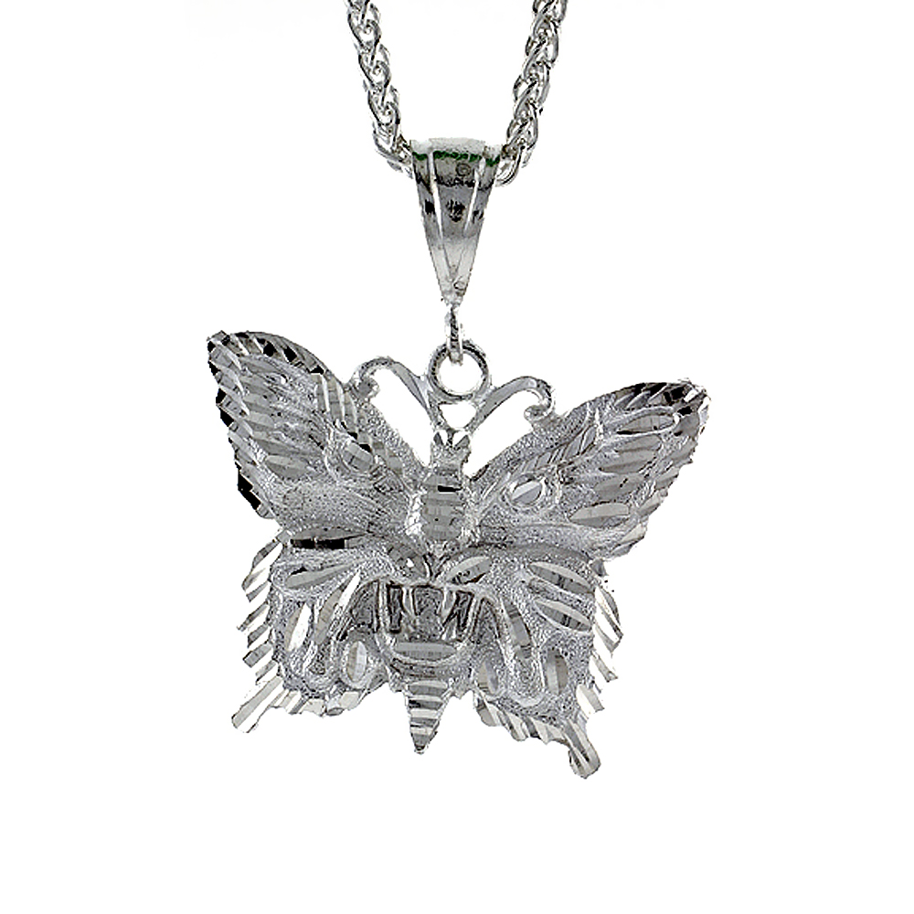 Sterling Silver Butterfly Pendant, 1 1/2 inch tall