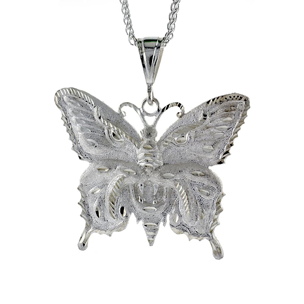 Sterling Silver Butterfly Pendant, 2 1/2 inch tall