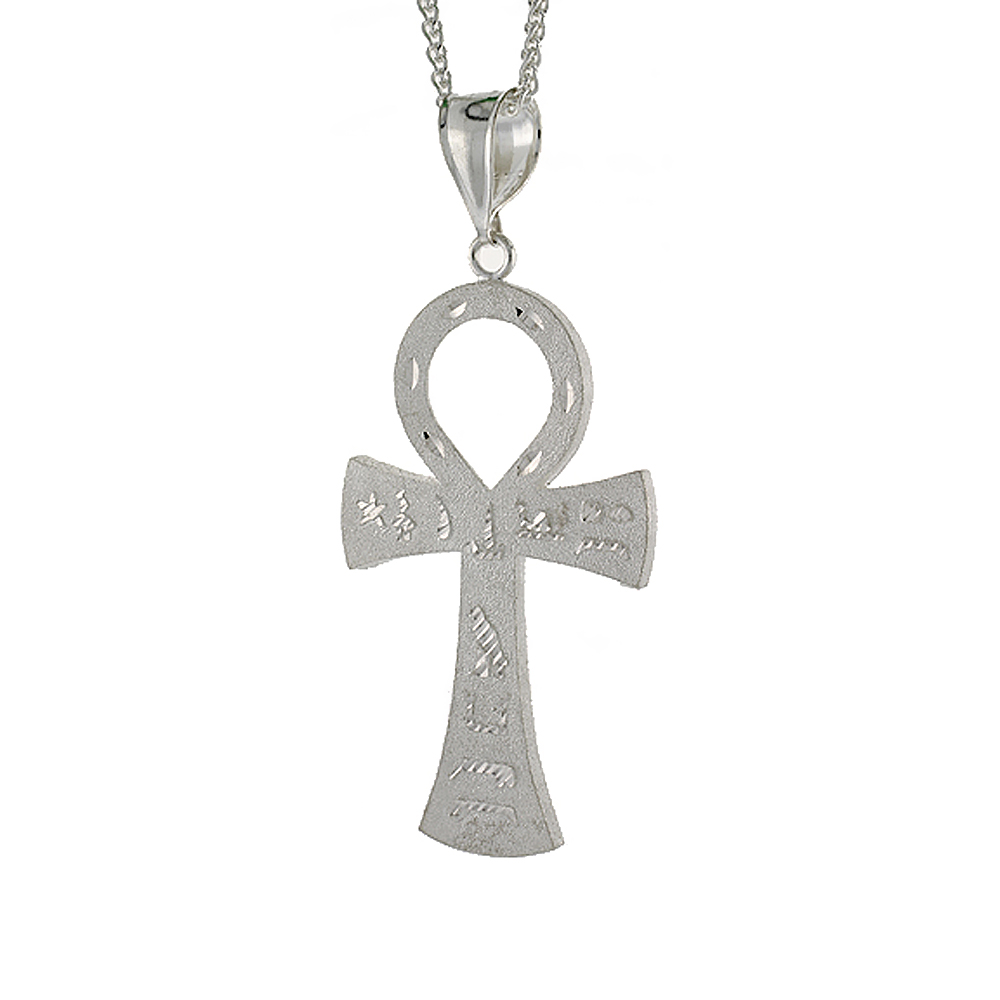 Sterling Silver Ankh Cross Pendant, 3 1/4 inch tall