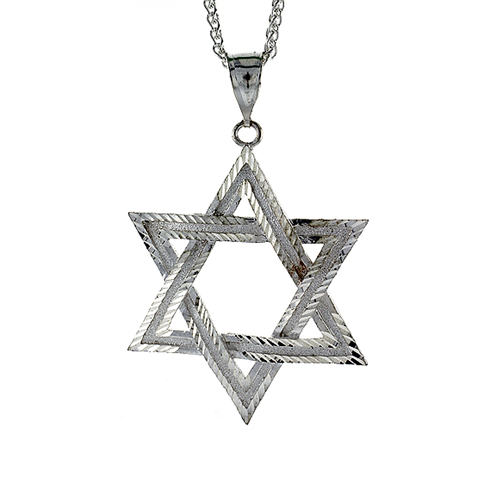 Sterling Silver Star of David Pendant, 2 3/4 inch tall