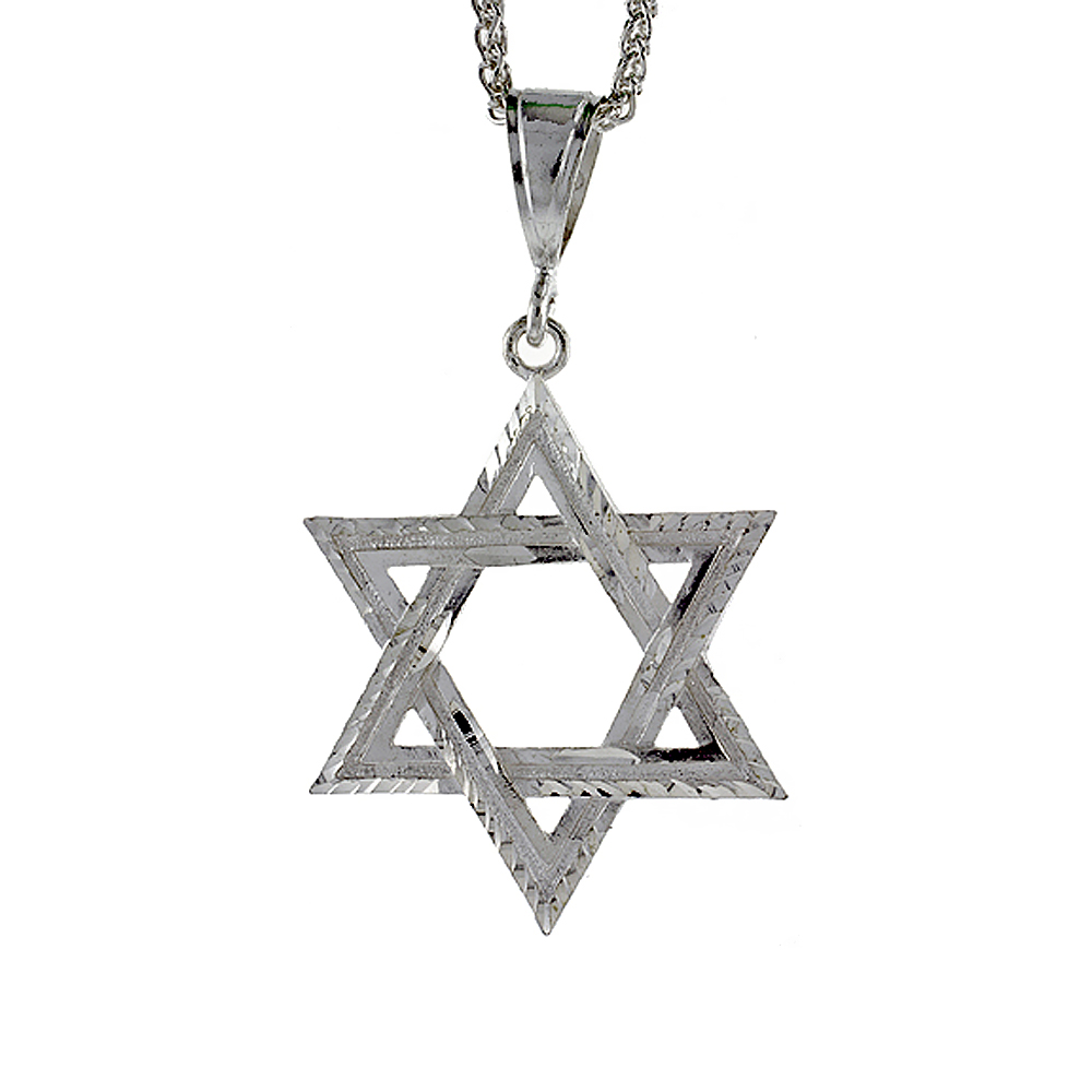 Sterling Silver Star of David Pendant, 2 3/16 inch tall