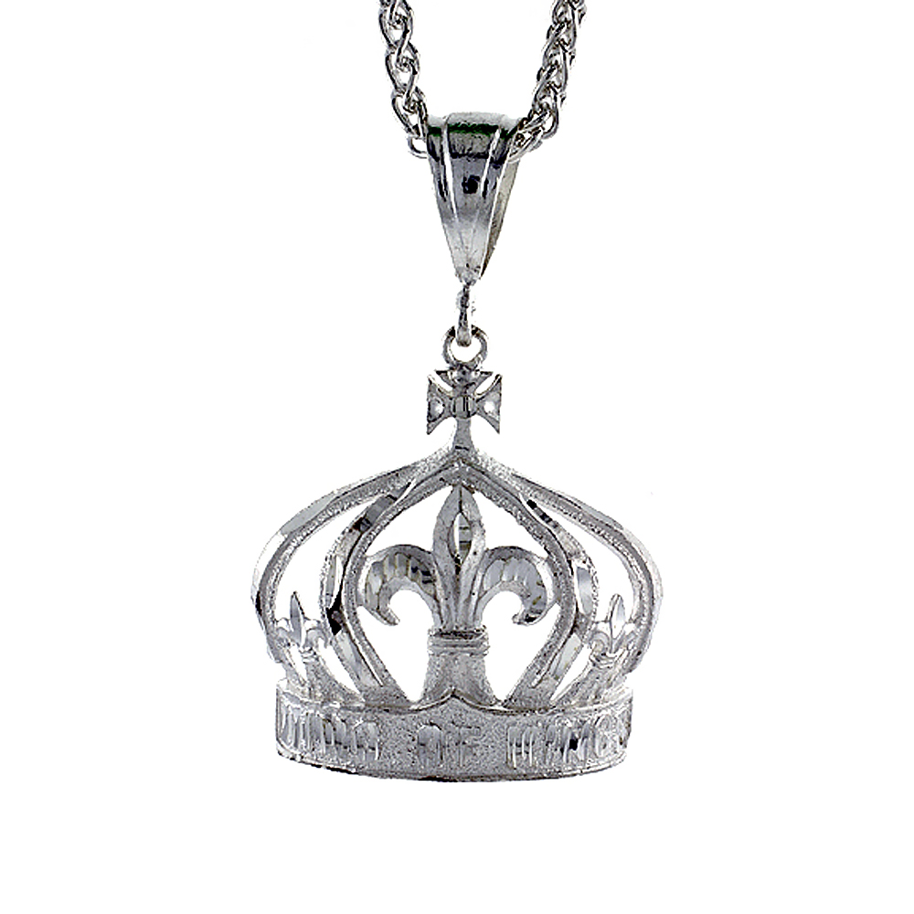 Sterling Silver Crown Pendant, 1 1/2 inch tall