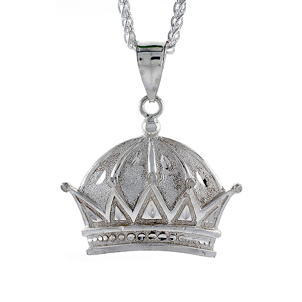 Sterling Silver Crown Pendant, 1 1/2 inch tall