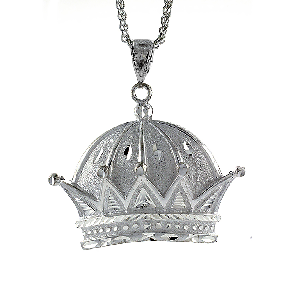 Sterling Silver Crown Pendant, 2 1/8 inch tall
