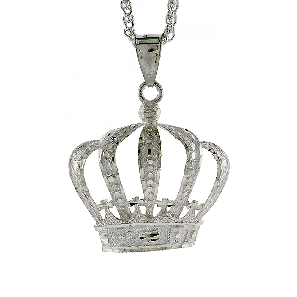 Sterling Silver Crown Pendant, 1 3/4 inch tall