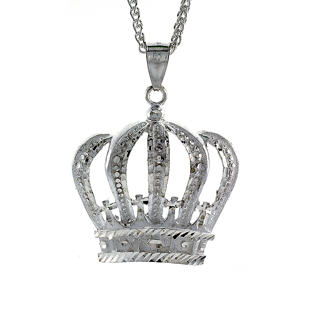 Sterling Silver Crown Pendant, 2 inch tall