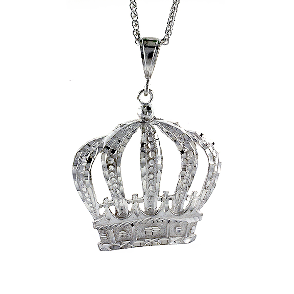 Sterling Silver Crown Pendant, 2 1/2 inch tall
