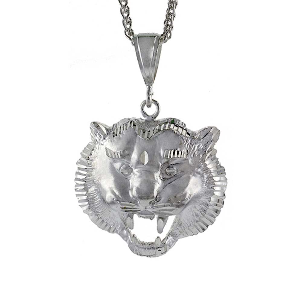 Sterling Silver Lions Head Pendant, 2 inch tall