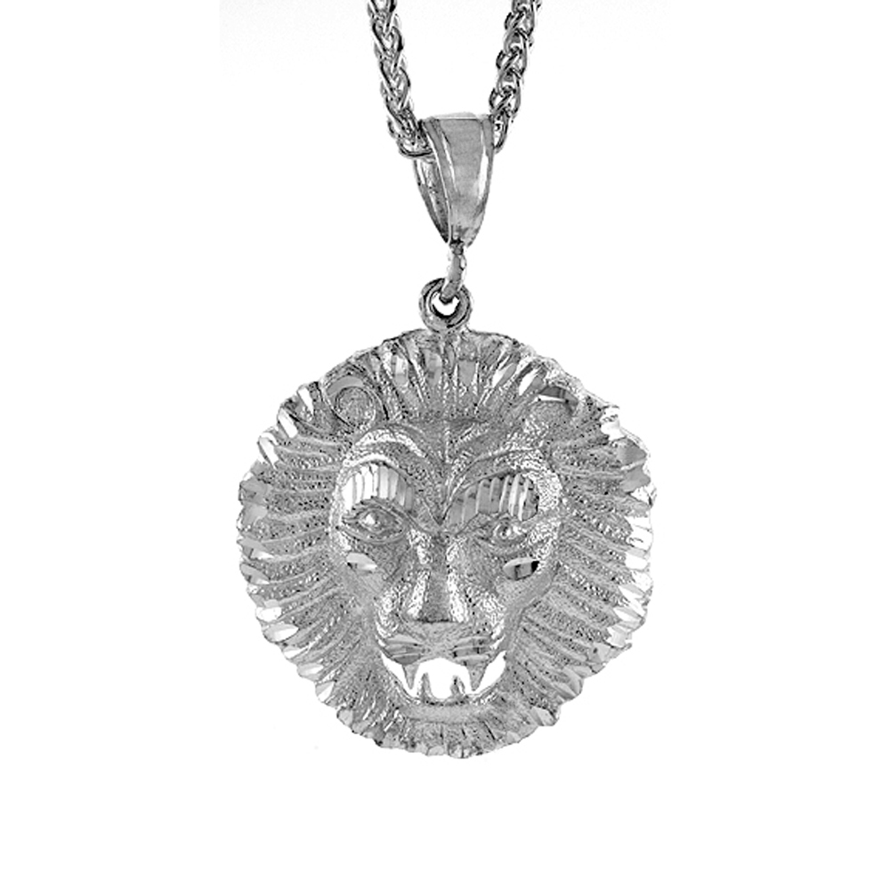 Sterling Silver Lions Head Pendant, 1 3/4 inch tall