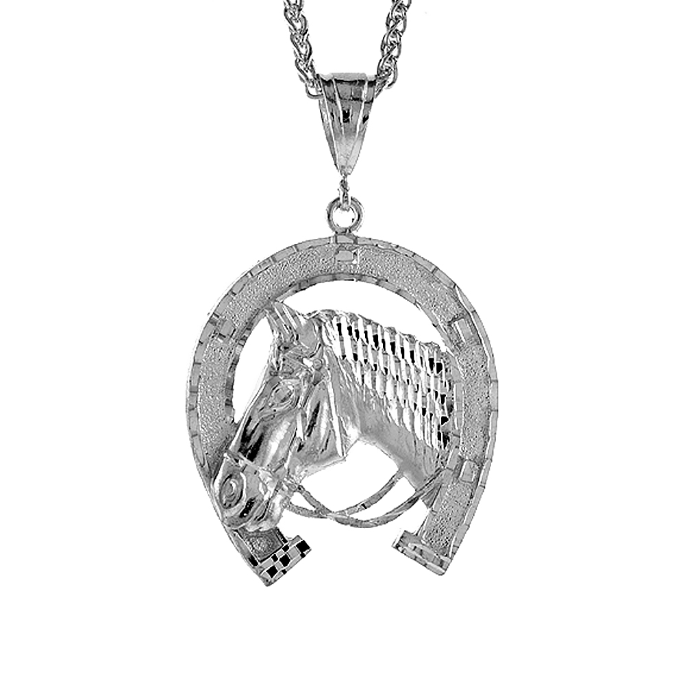 Sterling Silver Horseshoe with Horsehead Pendant, 2 1/16 inch tall