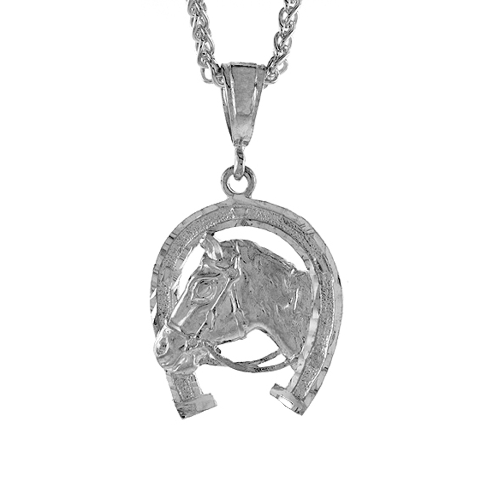 Sterling Silver Horseshoe with Horsehead Pendant, 1 5/16 inch tall
