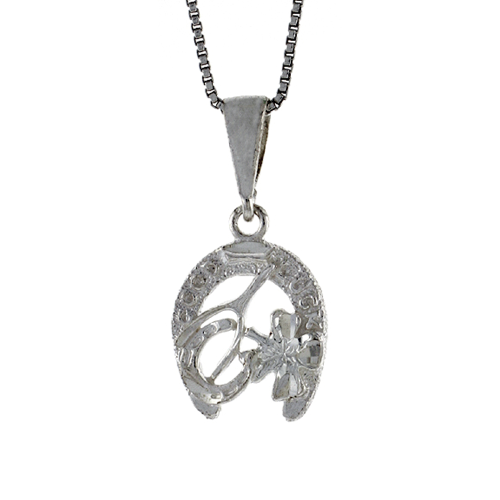 5/8 inch Sterling Silver Small Irish Lucky Charm Pendant for Men Diamond Cut finish