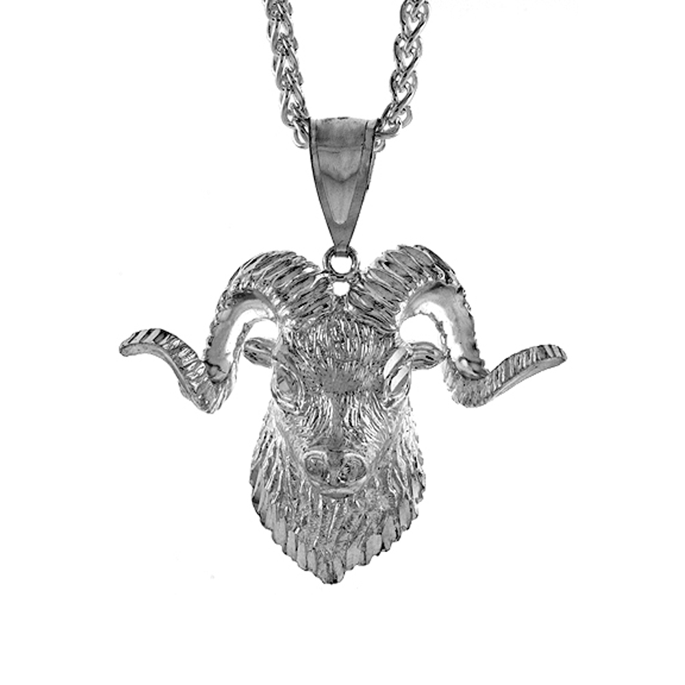 Sterling Silver Rams Head Pendant, 1 1/2 inch tall