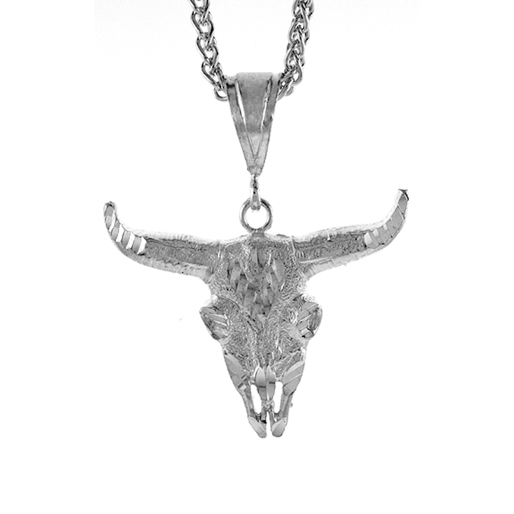 Sterling Silver Rams Head Pendant, 1 1/2 inch tall