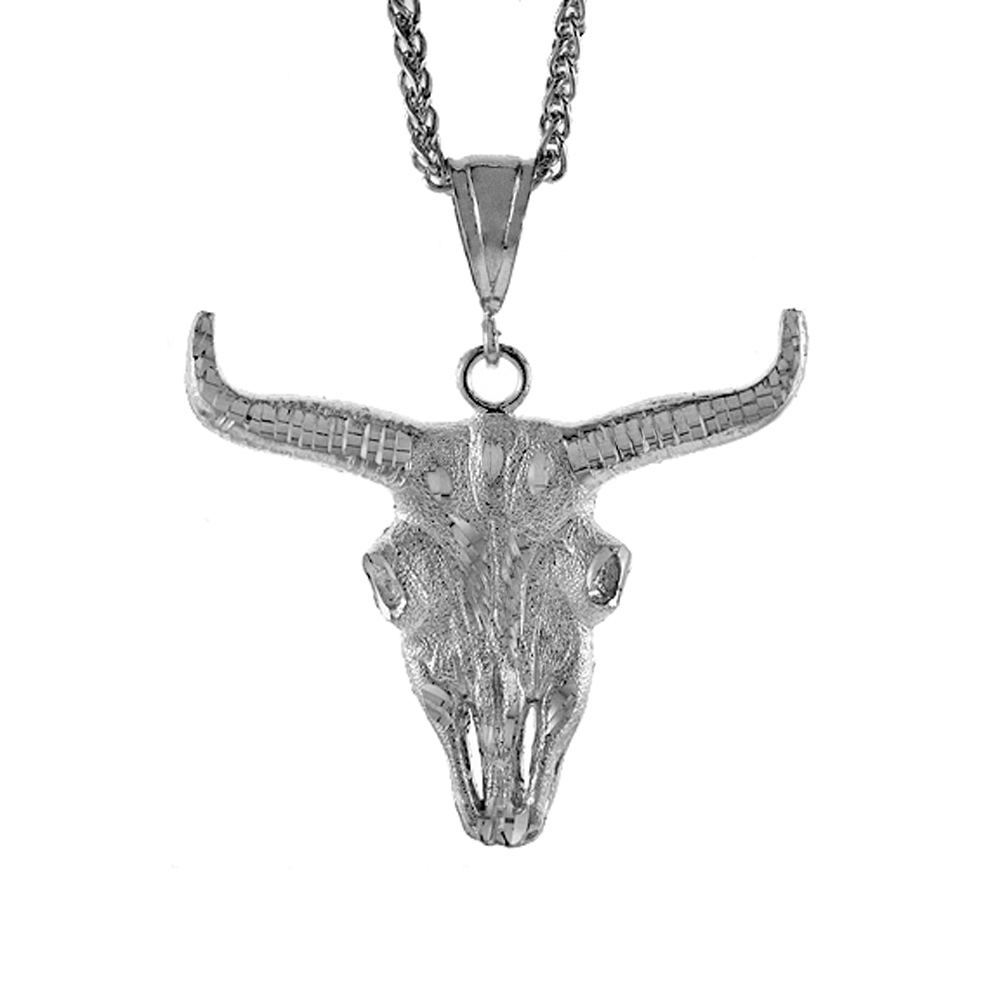 Sterling Silver Rams Head Pendant, 2 1/4 inch tall