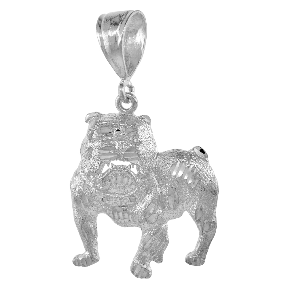 Sterling Silver Bulldog Pendant, 1 1/2 inch tall