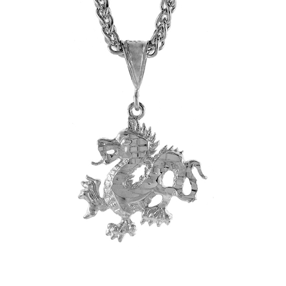 Sterling Silver Small Chinese Dragon Pendant, 1 inch tall