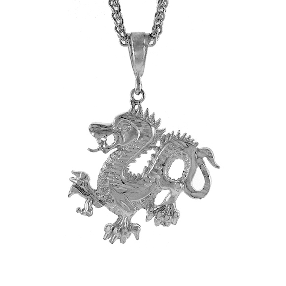 Sterling Silver Chinese Dragon Pendant, 1 5/8 inch tall