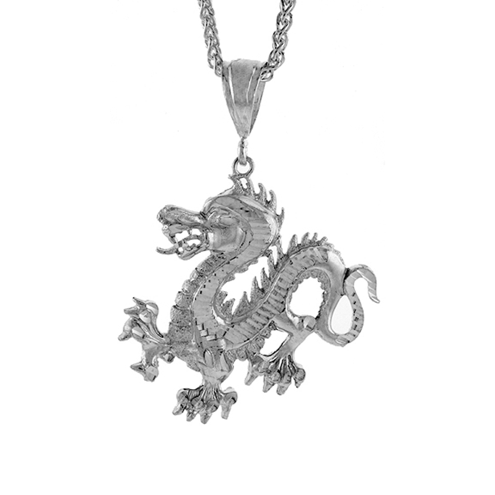 Sterling Silver Chinese Dragon Pendant, 2 inch tall
