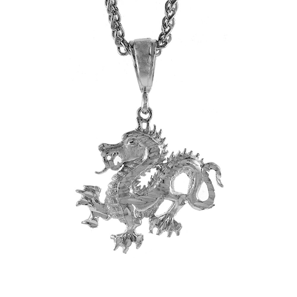Sterling Silver Chinese Dragon Pendant, 1 1/4 inch tall