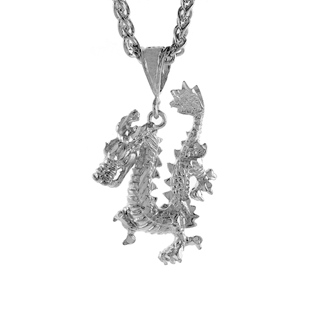 Sterling Silver Dragon Pendant, 1 1/2 inch tall