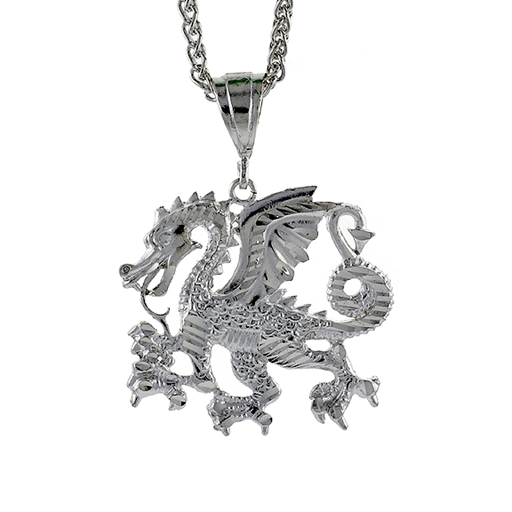 Sterling Silver Dragon Pendant, 1 5/8 inch tall