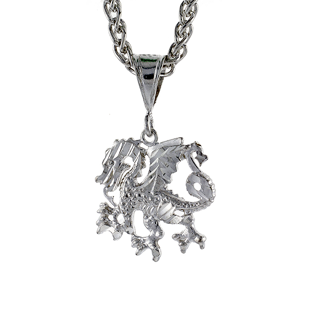 Sterling Silver Small Dragon Pendant, 1 inch tall
