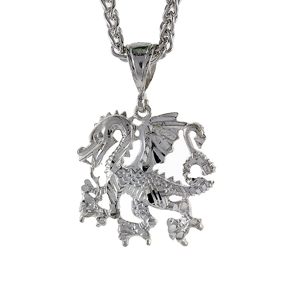 Sterling Silver Dragon Pendant, 1 1/4 inch tall