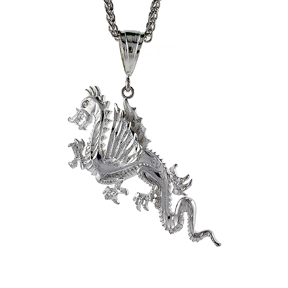 Sterling Silver Dragon Pendant, 2 3/4 inch tall