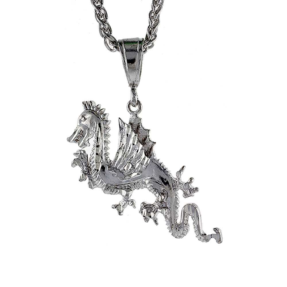 Sterling Silver Dragon Pendant, 1 1/16 inch tall