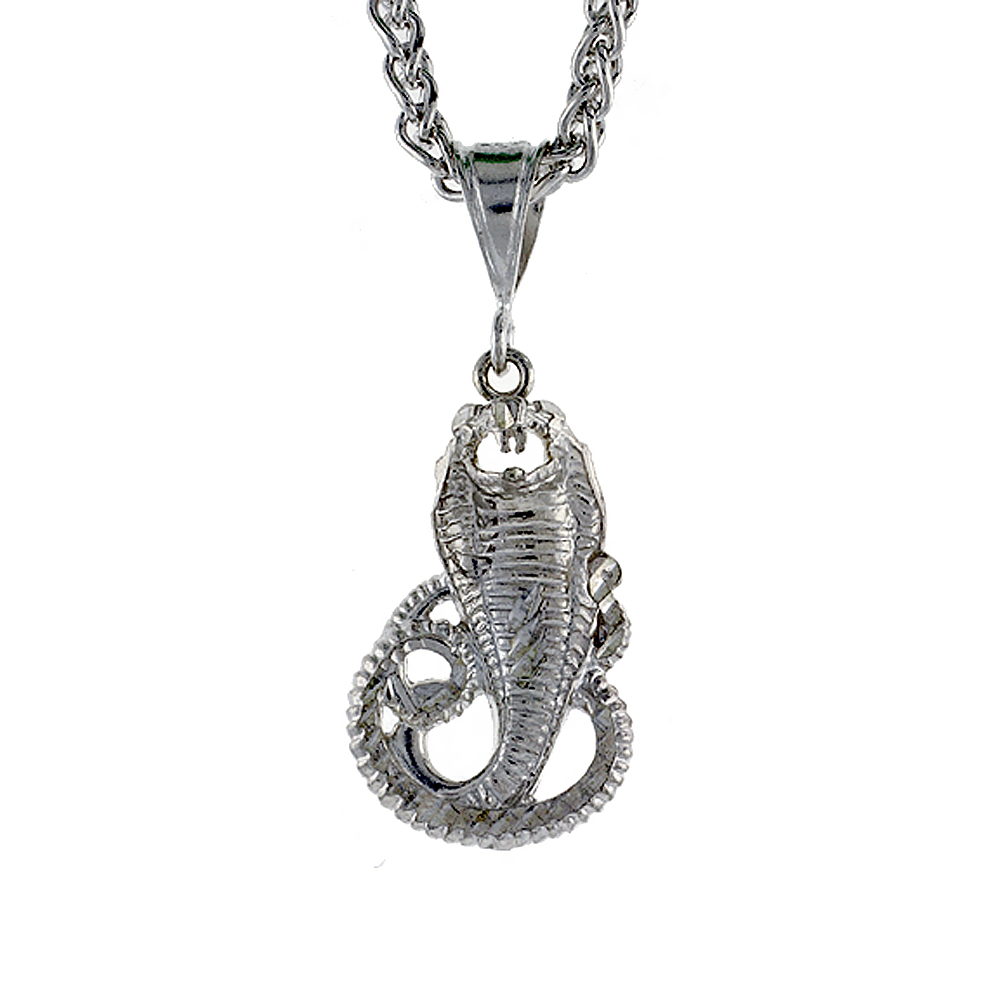 Sterling Silver Small Cobra Snake Pendant, 1 1/8 inch tall