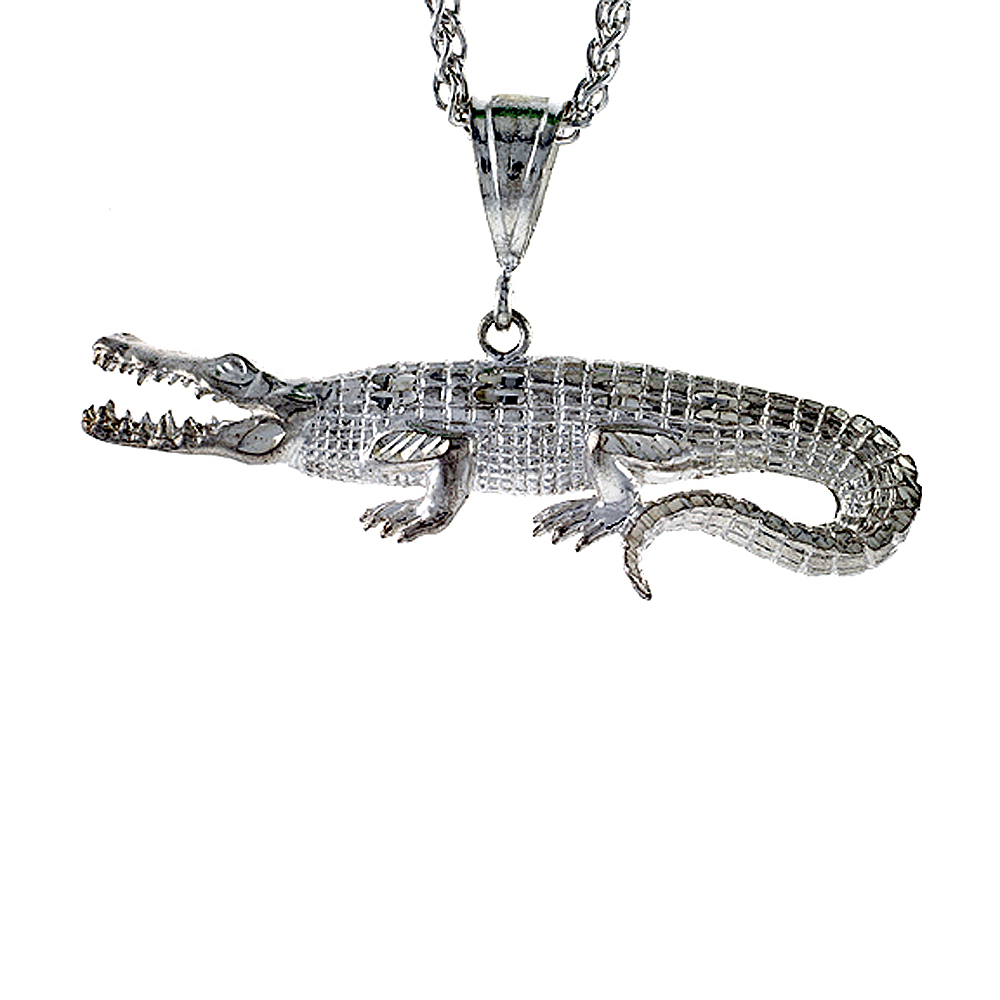 Sterling Silver Alligator Pendant, 3 1/16 inch tall