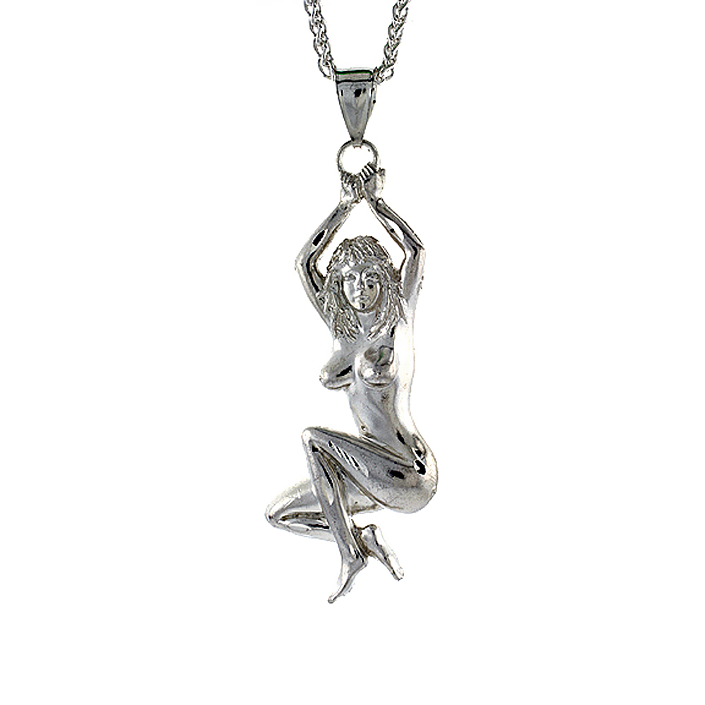 Sterling Silver Nude Woman Pendant, 3 1/8 inch tall