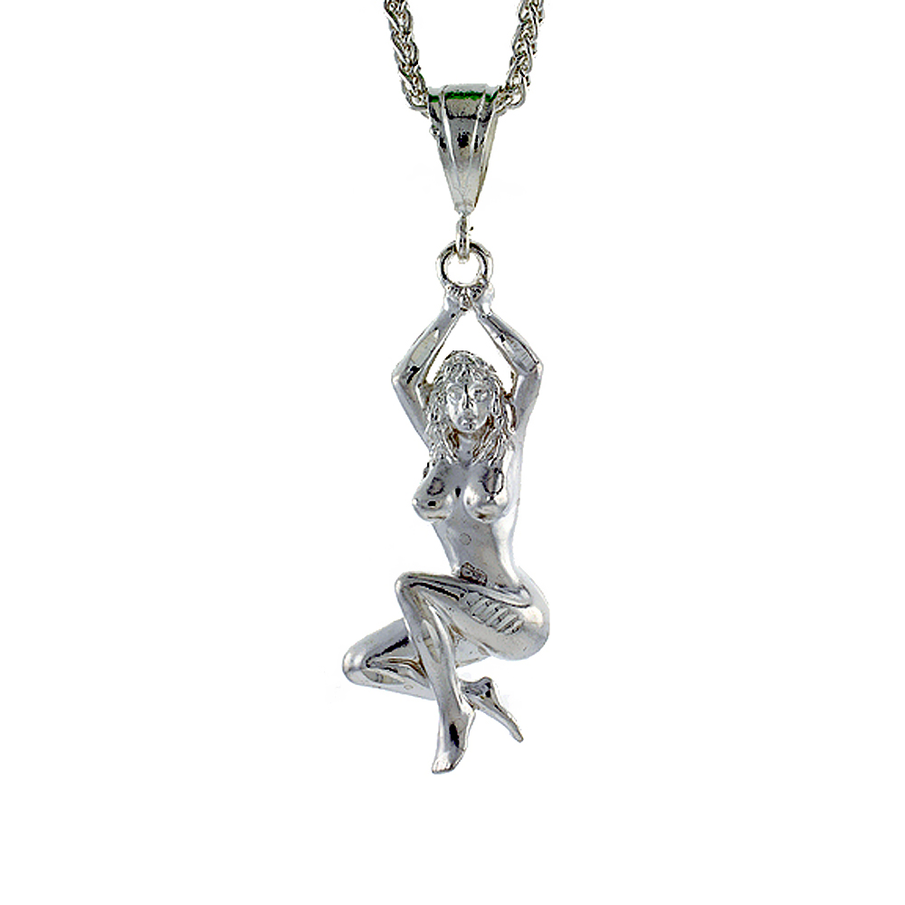 Sterling Silver Nude Woman Pendant, 2 1/4 inch tall