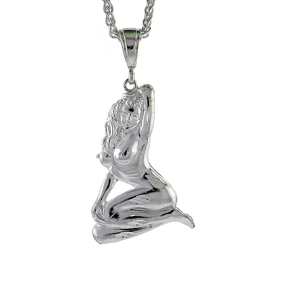 Sterling Silver Nude Model Pendant, 1 7/8 inch tall