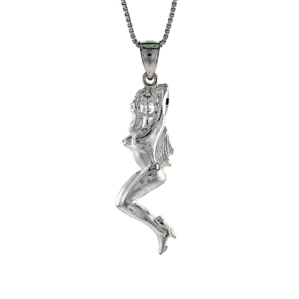 Sterling Silver Nude Model Pendant, 2 inch tall