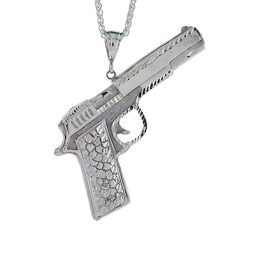 Sterling Silver Colt 45 Pistol Pendant, 3 3/4 inch tall