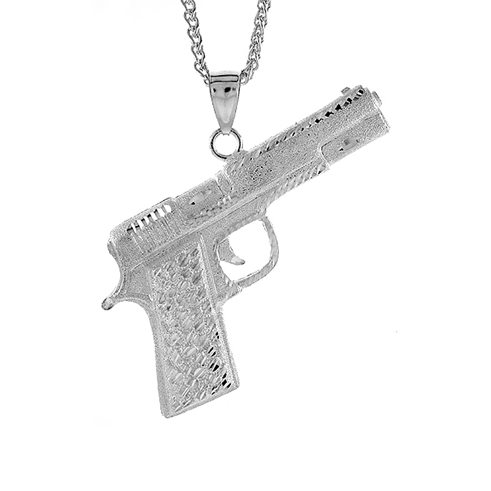 Sterling Silver Colt 45 Pistol Pendant, 3 inch tall
