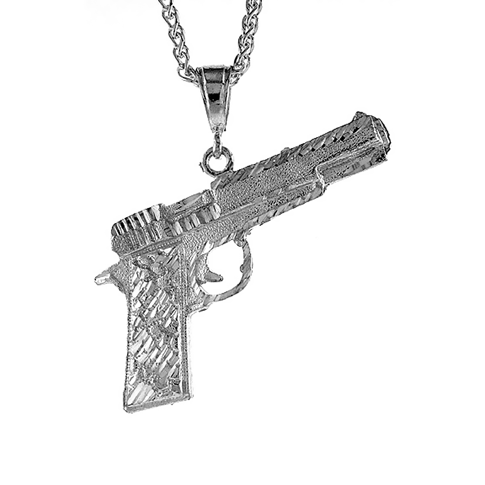 Sterling Silver Colt 45 Pistol Pendant, 2 3/4 inch tall