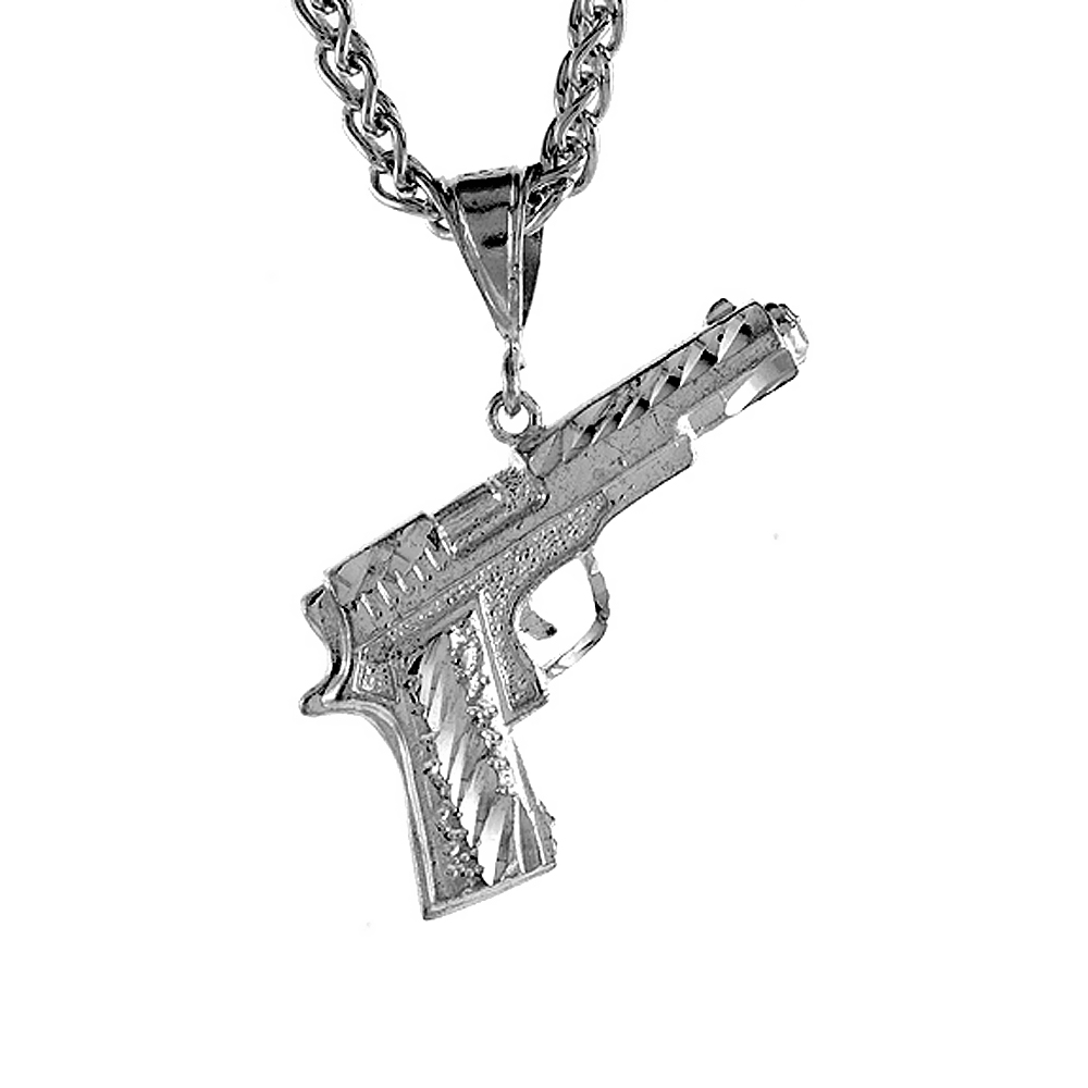 Sterling Silver Small Colt 45 Pistol Pendant, 1 1/2 inch tall