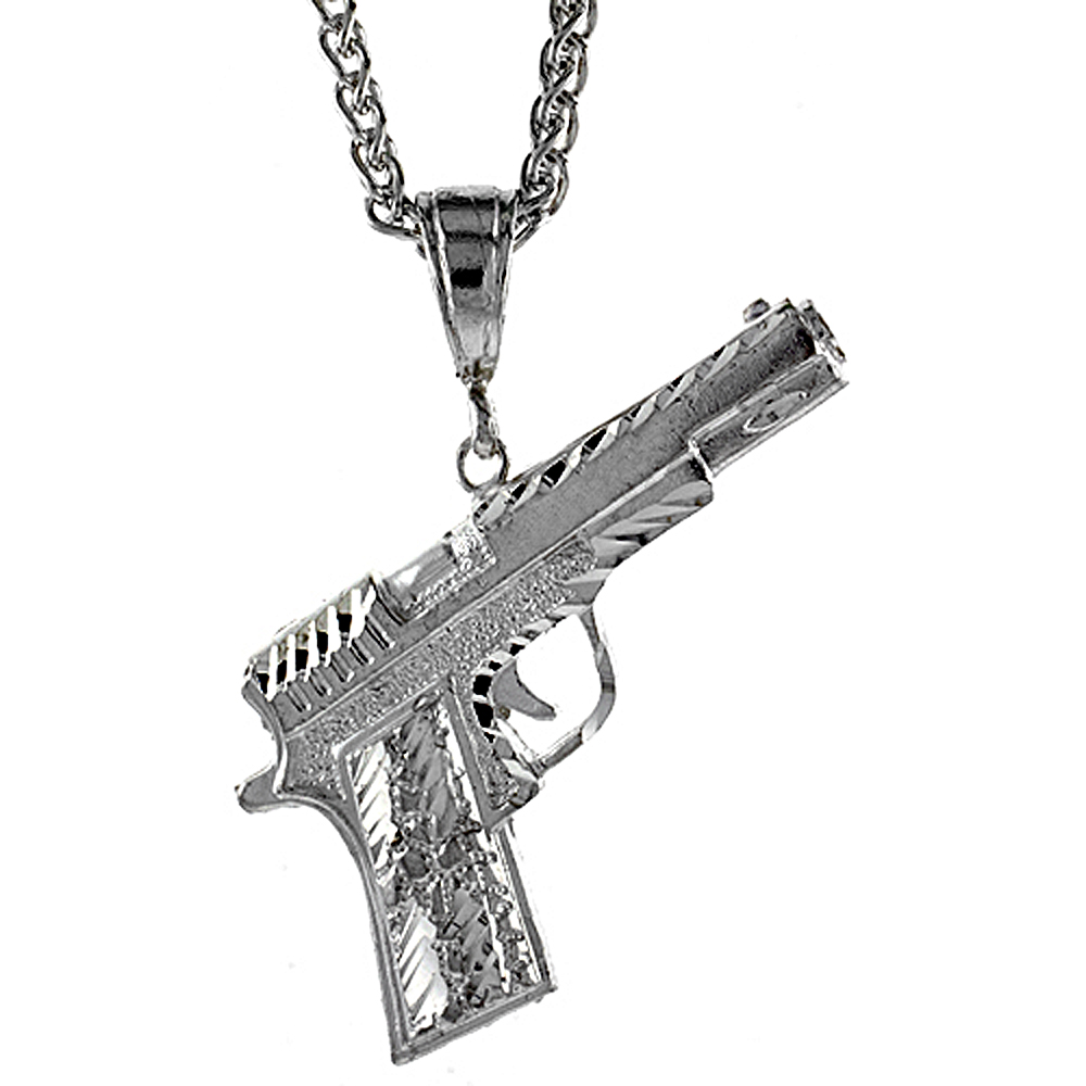 Sterling Silver Colt 45 Pistol Pendant, 2 inch tall
