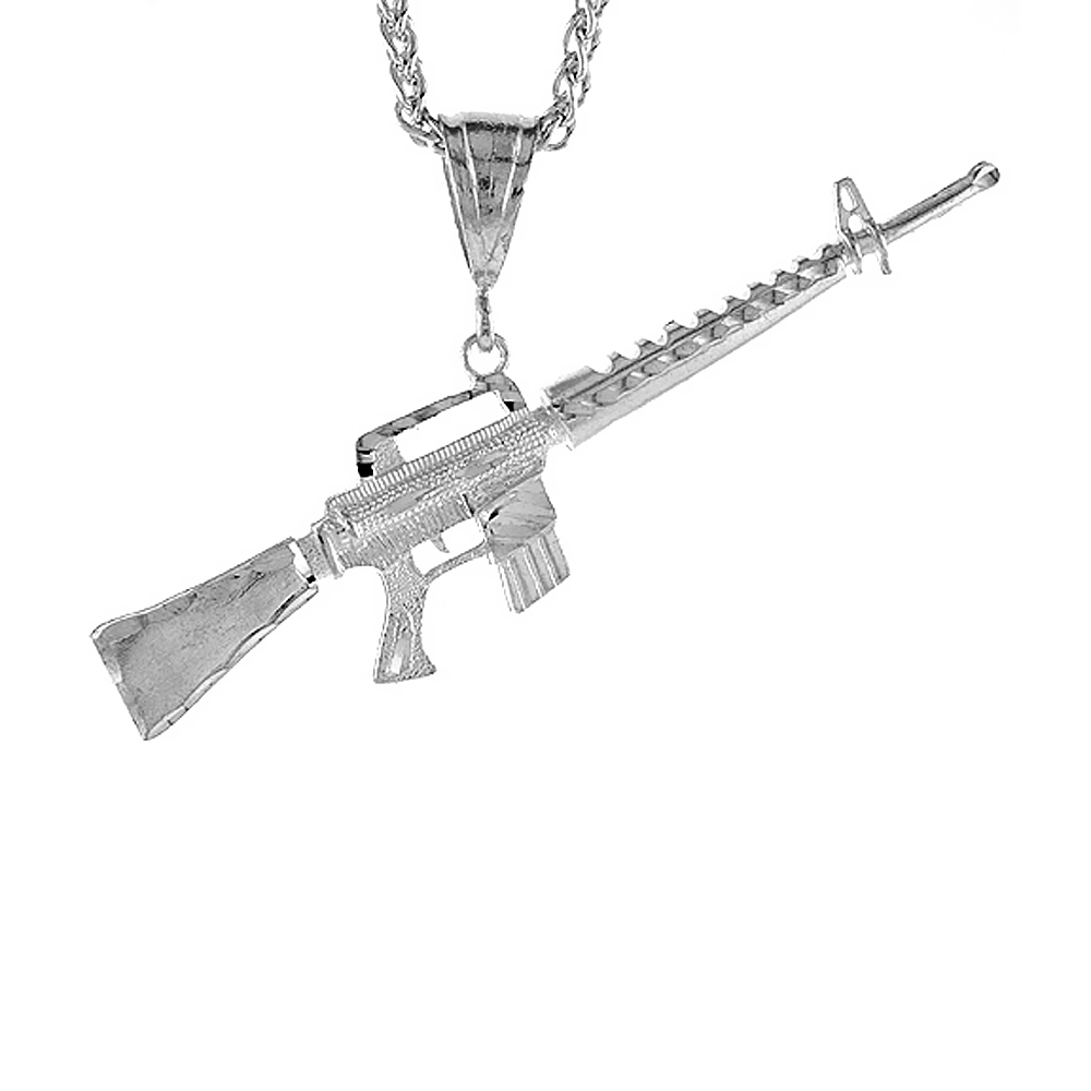 Sterling Silver M-16 Rifle Pendant, 7/8 inch tall