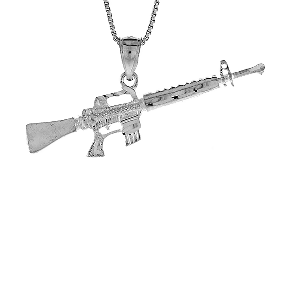 1/2 inch Large Sterling Silver Small M-16 Rifle Pendant for Men Diamond Cut finish small