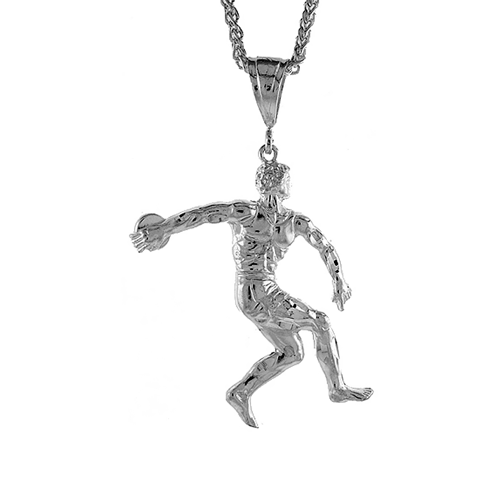 Sterling Silver Discus Thrower Pendant, 2 1/4 inch tall