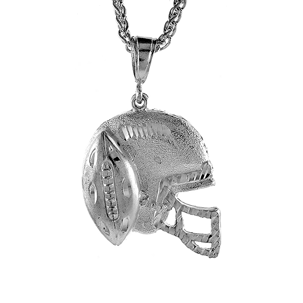 Sterling Silver Football Helmet Pendant, 1 5/8 inch tall