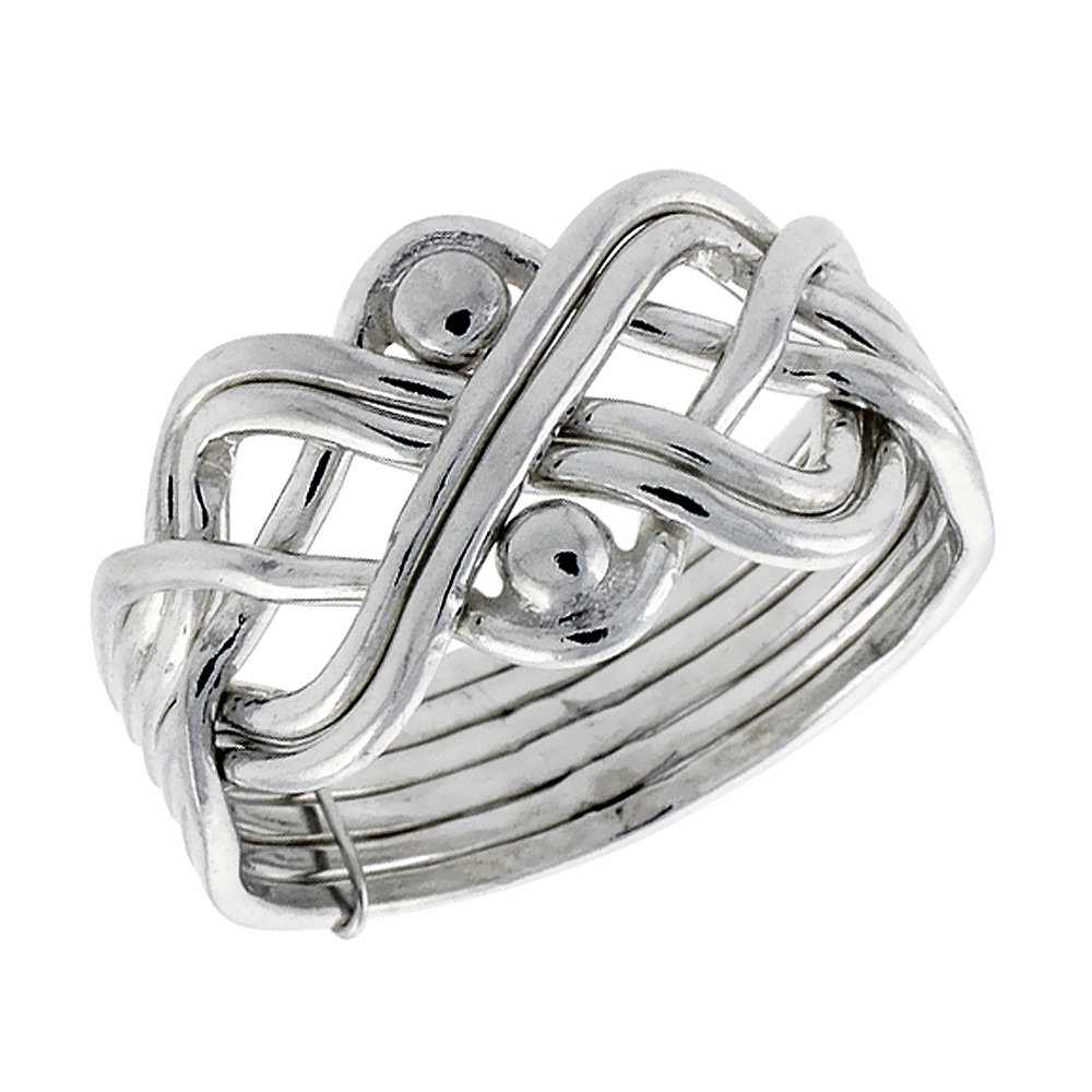 Sterling Silver 6-Piece Beaded Loop Design Puzzle Ring Band, 7/16 in. (11.5 mm) wide