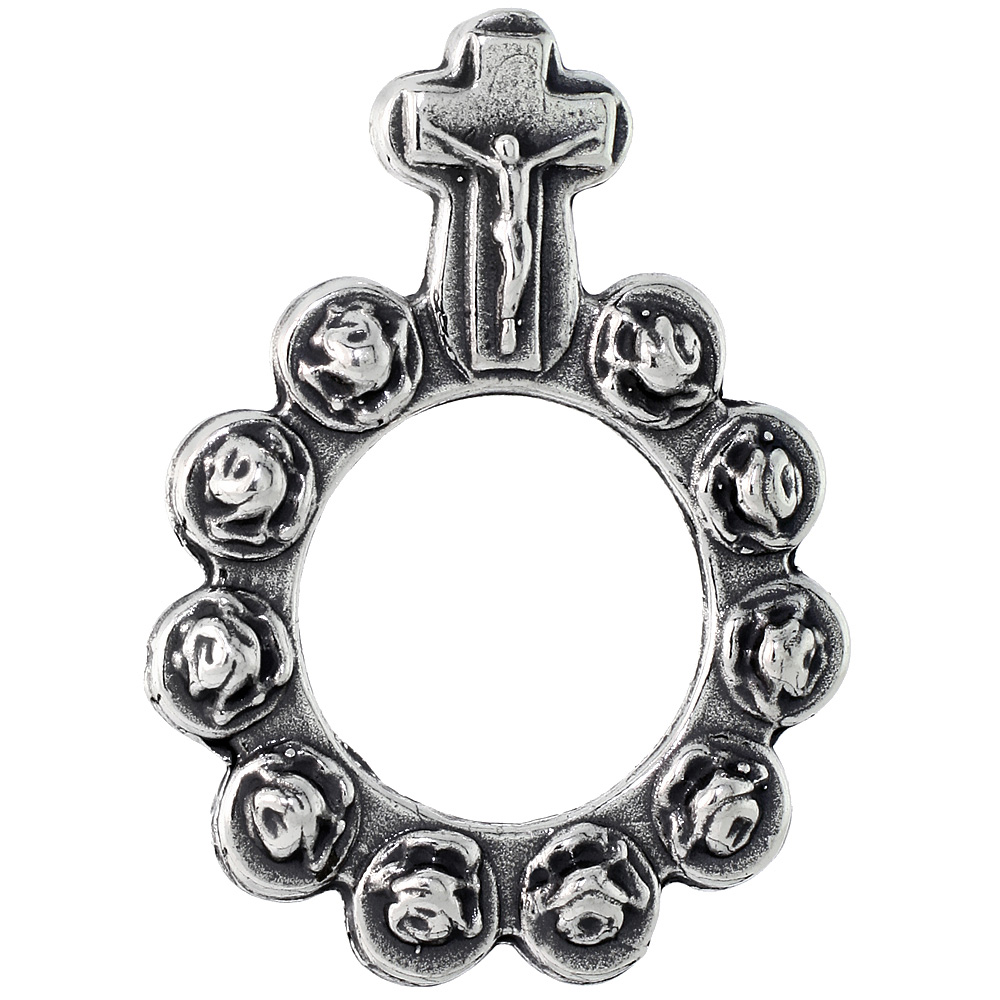 Sterling Silver Rosary Ring One Mystery Single Decade Ring Rosary, 1 7/16 inch
