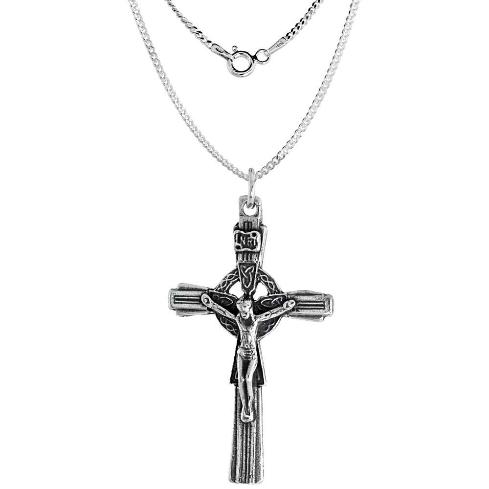 Sterling Silver Celtic Cross Crucifix for Men and Women 1 9/16 inch
